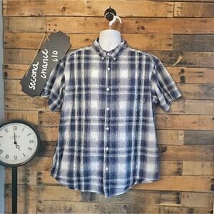 Columbia Men's Blue, White, Gray Plaid Button Down‎ Short Sleeve Shirt Size XL